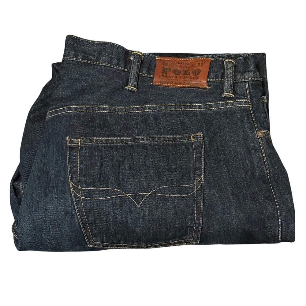 Polo Ralph Lauren Mens Dark Wash Denim Jeans 46x32 Straight Leg Indigo Cotton